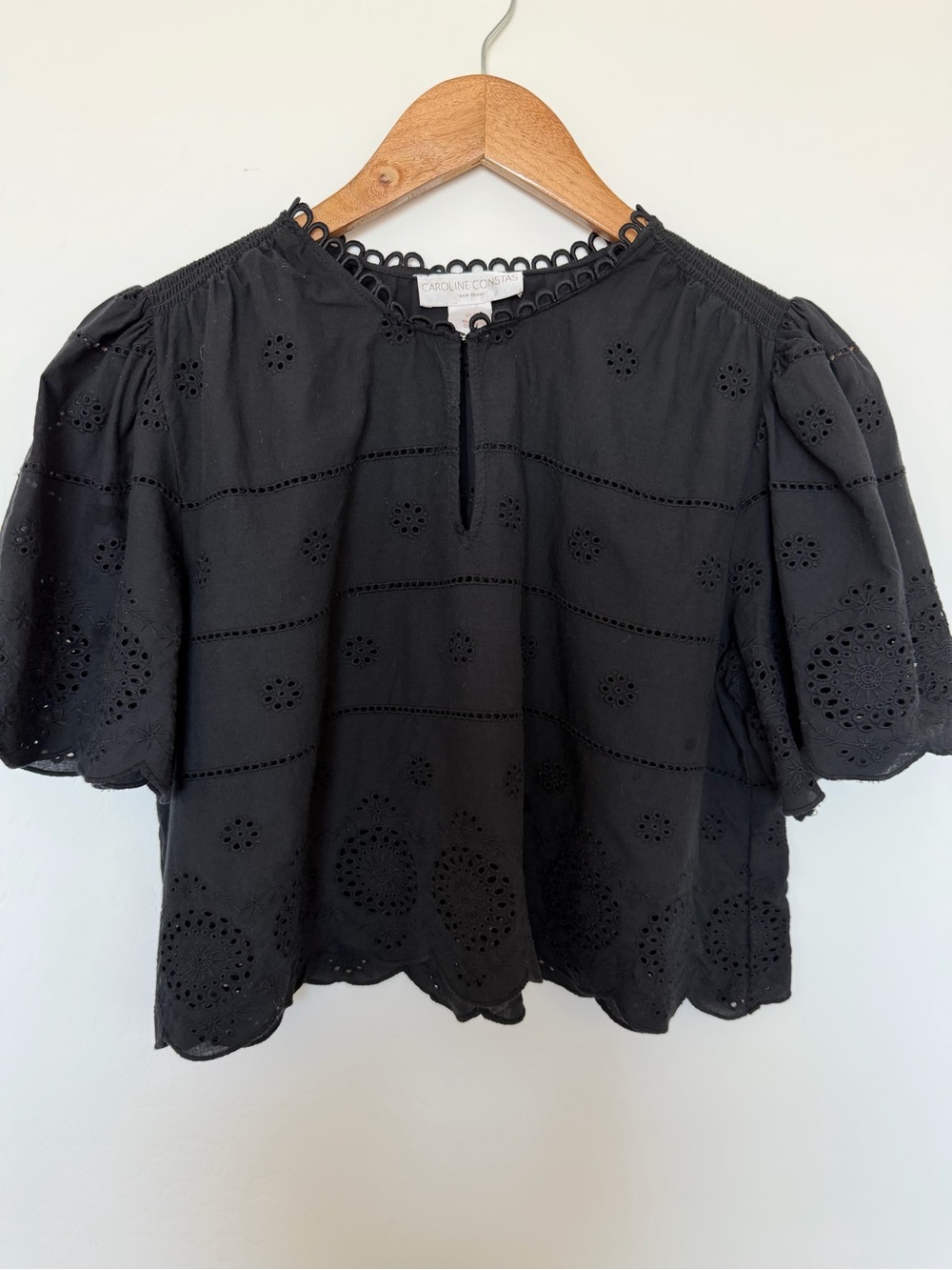 Caroline Constas Black Eyelet Puff Sleeve Blouse